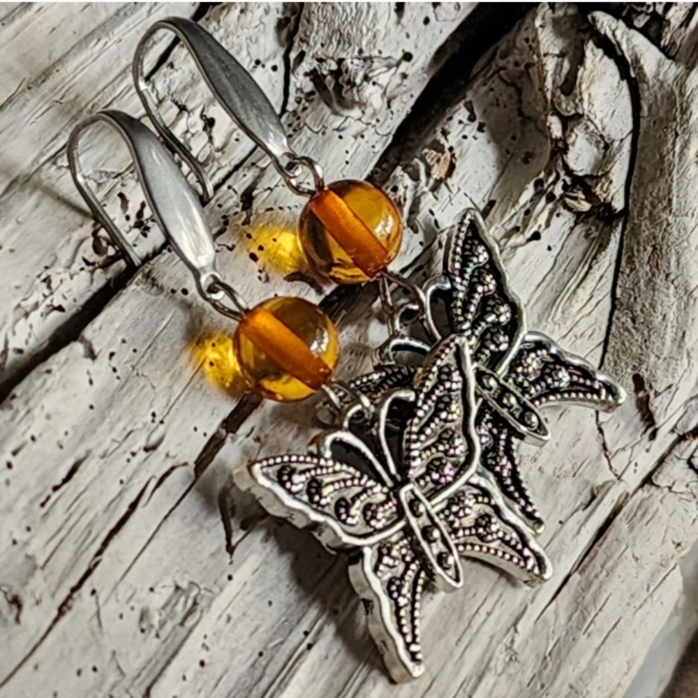 Natural Amber Stone Silver-plated Earrings designer Jewelry